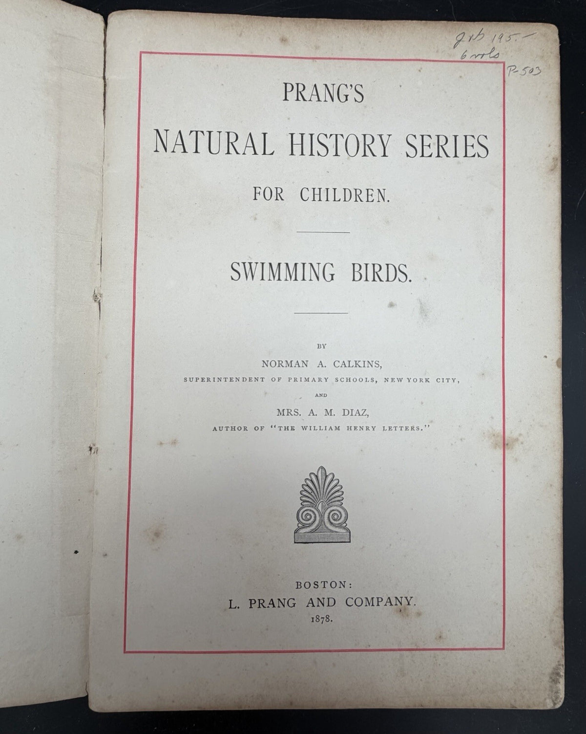 1878 Prangs Natural History Series Children Swimming Birds Antique Book