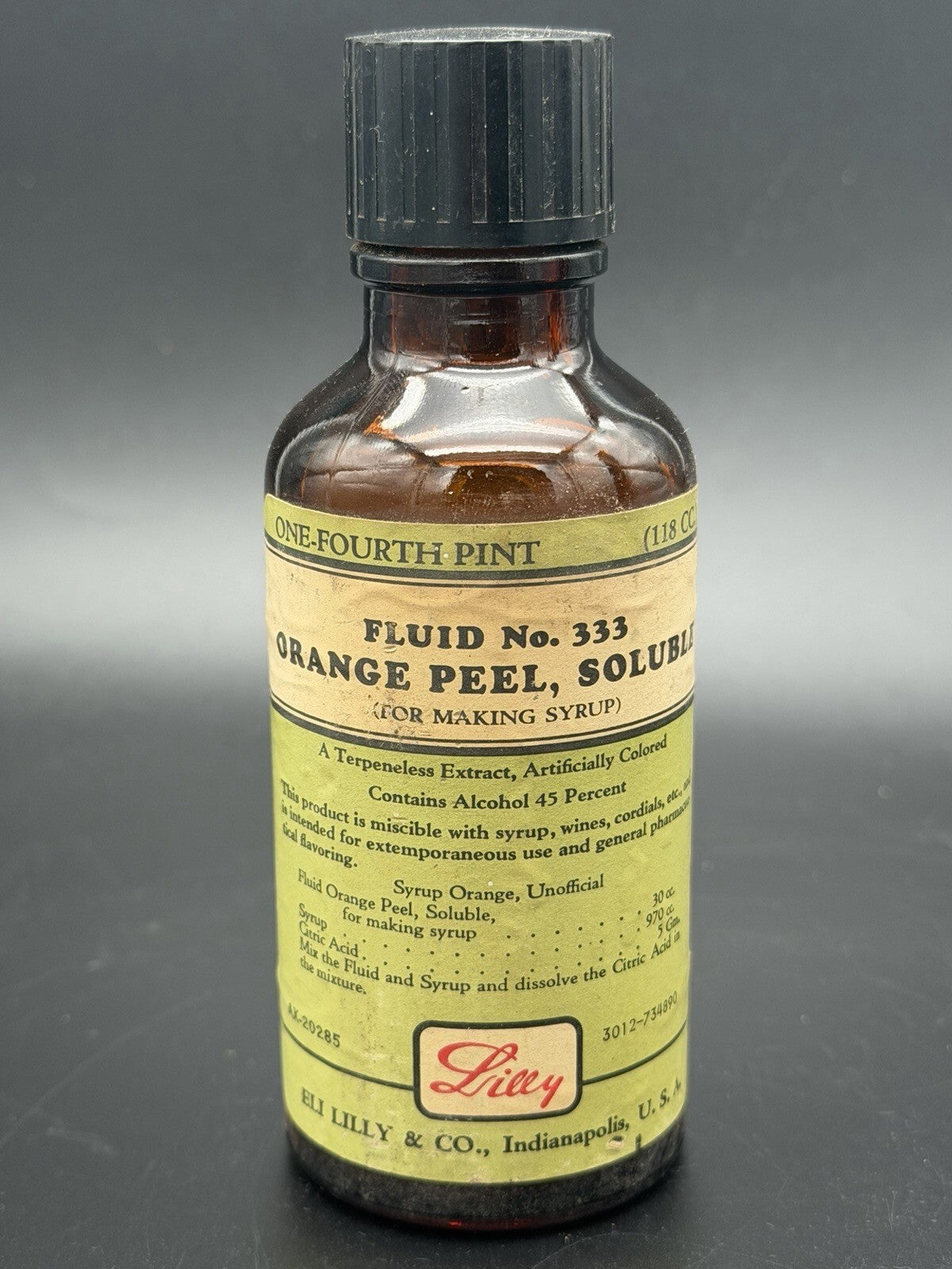 Antique Eli Lilly Fluid No 333 Soluble Orange Peel Amber Bottle Vintage Medicine