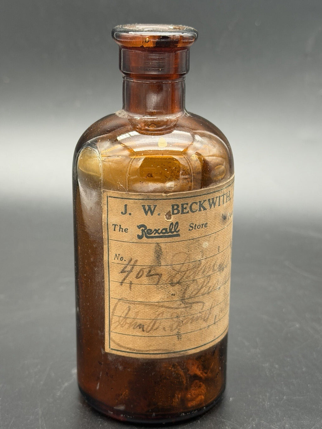 Antique J.W. Beckwith Rexall Store Port Jefferson NY Amber Quack Medicine Bottle