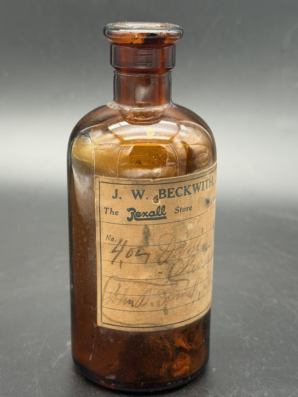Antique J.W. Beckwith Rexall Store Port Jefferson NY Amber Quack Medicine Bottle