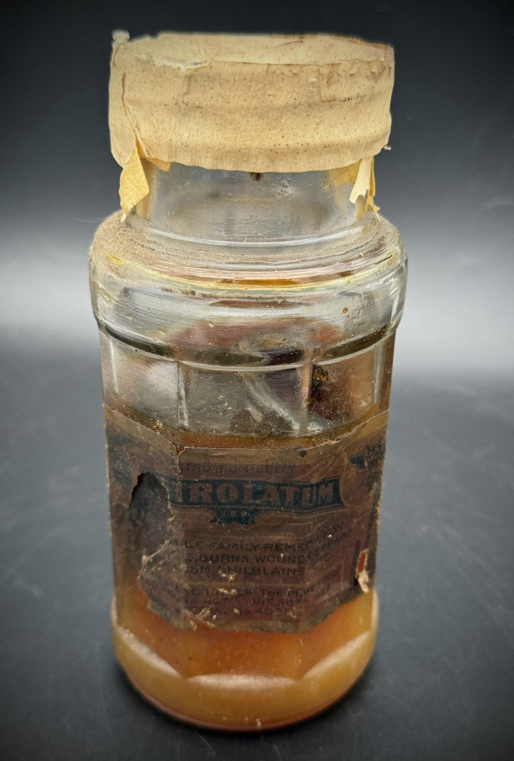Antique Petrolatum U.S.P. Jelly Amber Bottle w/ Original Label & Sealed Top