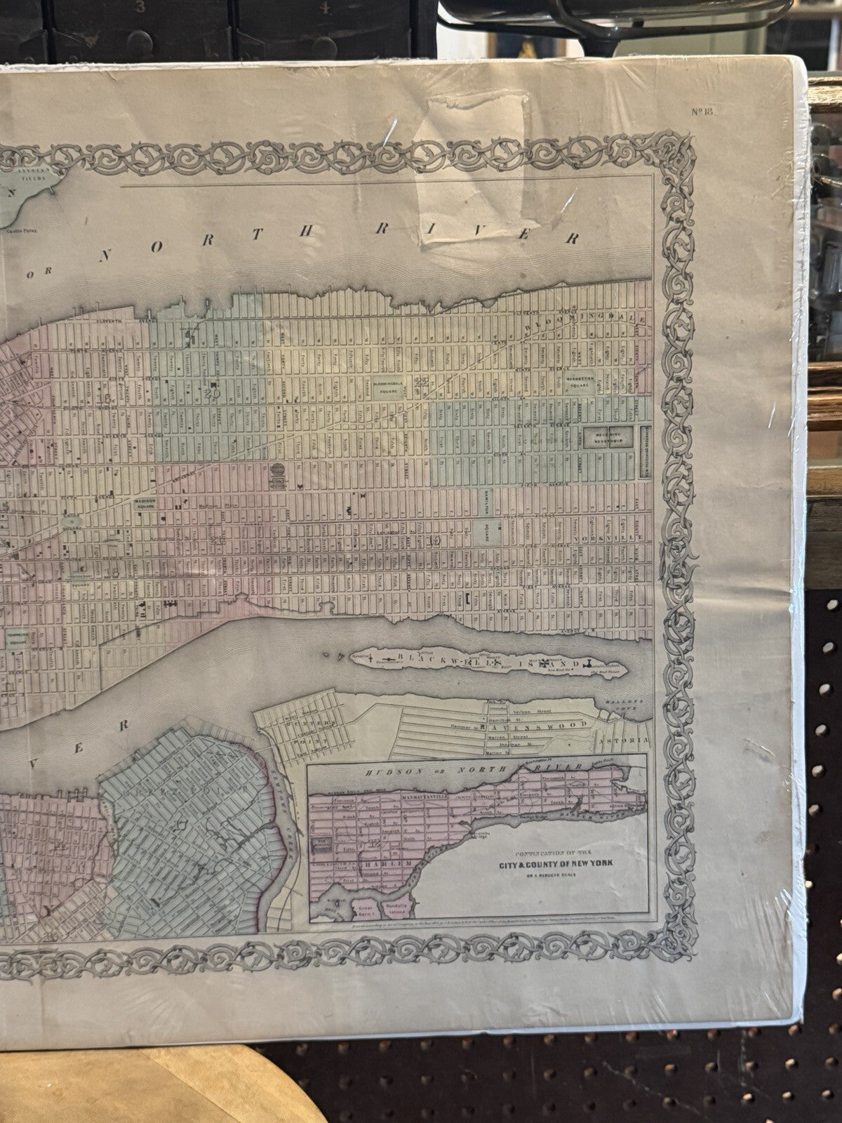 1855 J.H. Colton Antique Map of New York & Adjacent Cities Original Hand Color