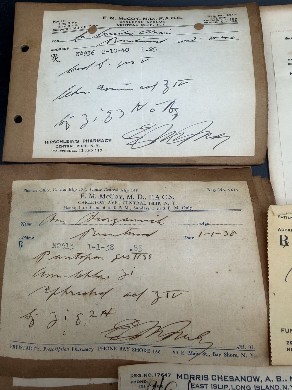 Lot Vintage 1930s-1940s Doctor Prescriptions Long Island NY Medical Ephemera Rx