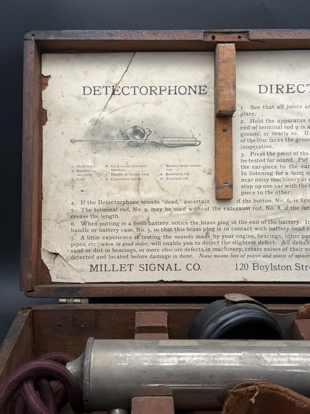 Antique Millet Signal Co Detectorphone Engine Stethoscope in Wood Box⁠