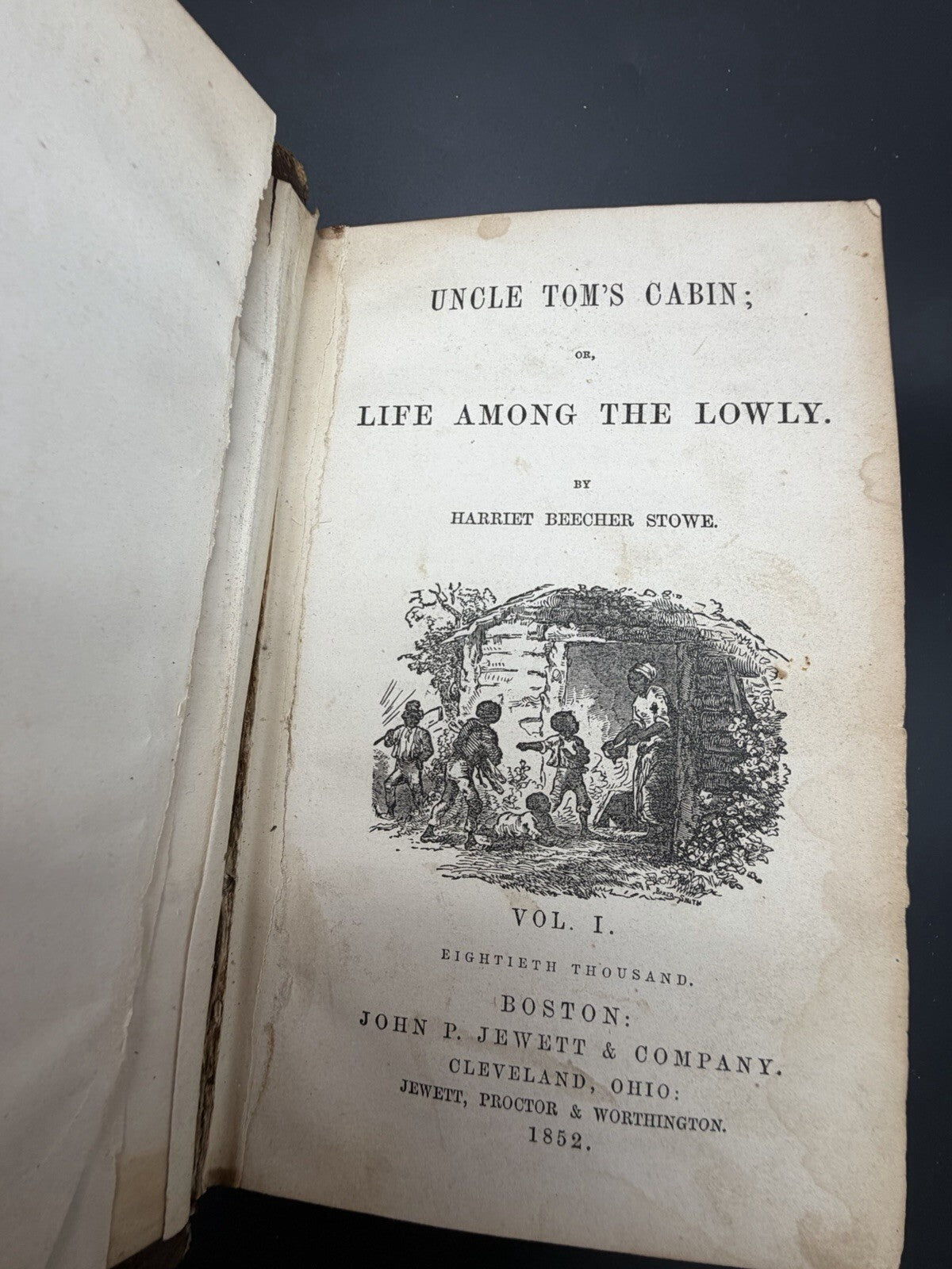 Antique 1852 First Edition UNCLE TOM'S CABIN or Life Among the Lowly-Vol I
