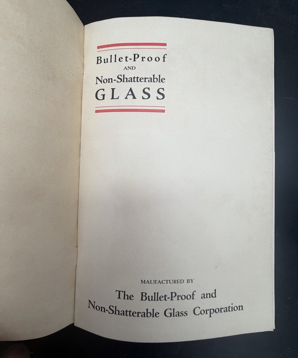 1921 Bullet-Proof & Non-Shatterable Glass Corp Stock Prospectus Pamphlet