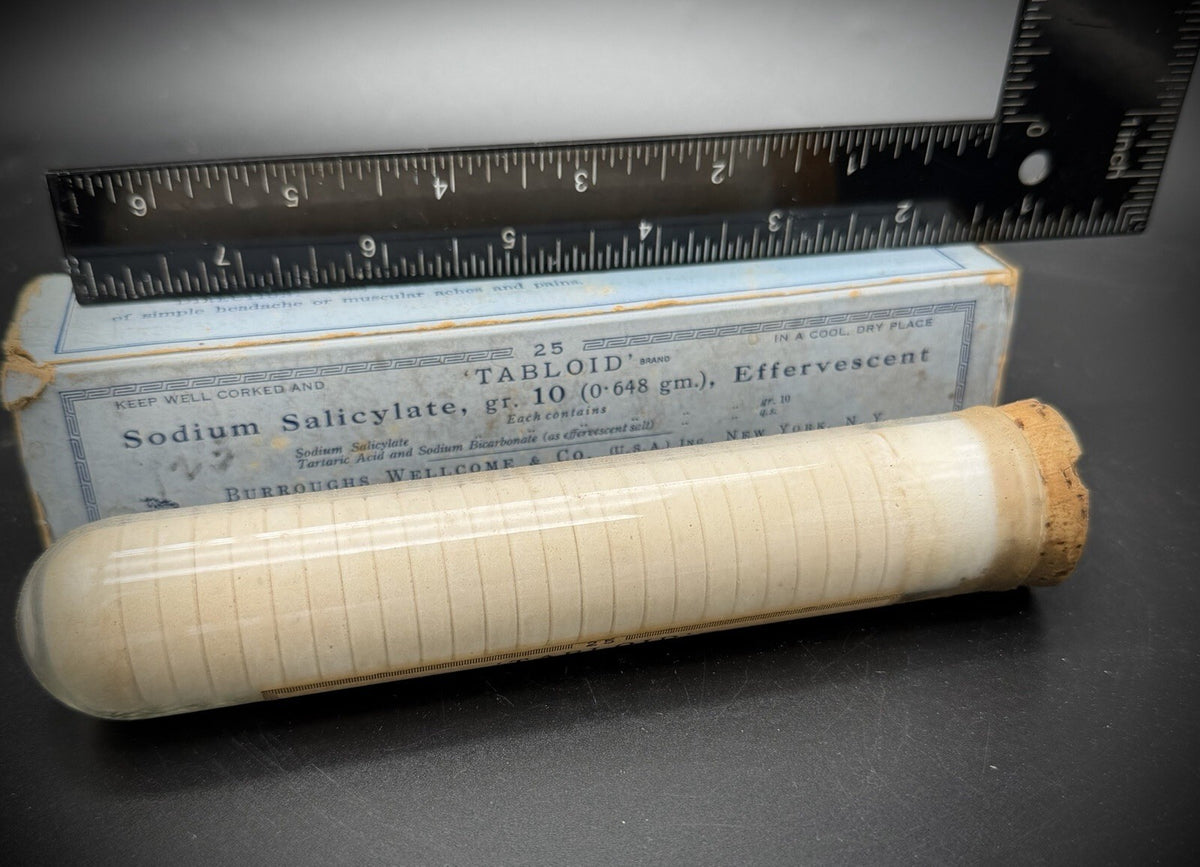 Burroughs Wellcome Co Sodium Salicylate Effervescent Tablets Antique Box Tube