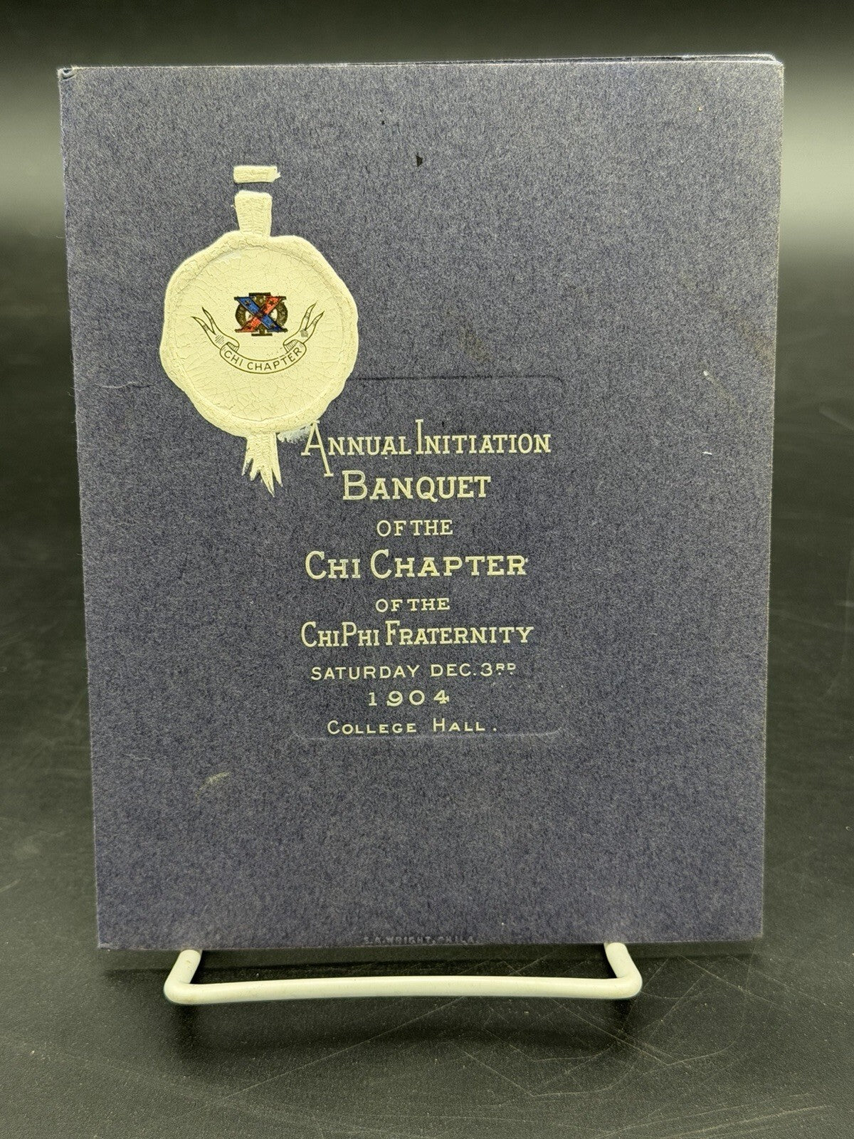 1904 Chi Chapter Chi Phi Fraternity Annual Initiation Banquet Program Menu