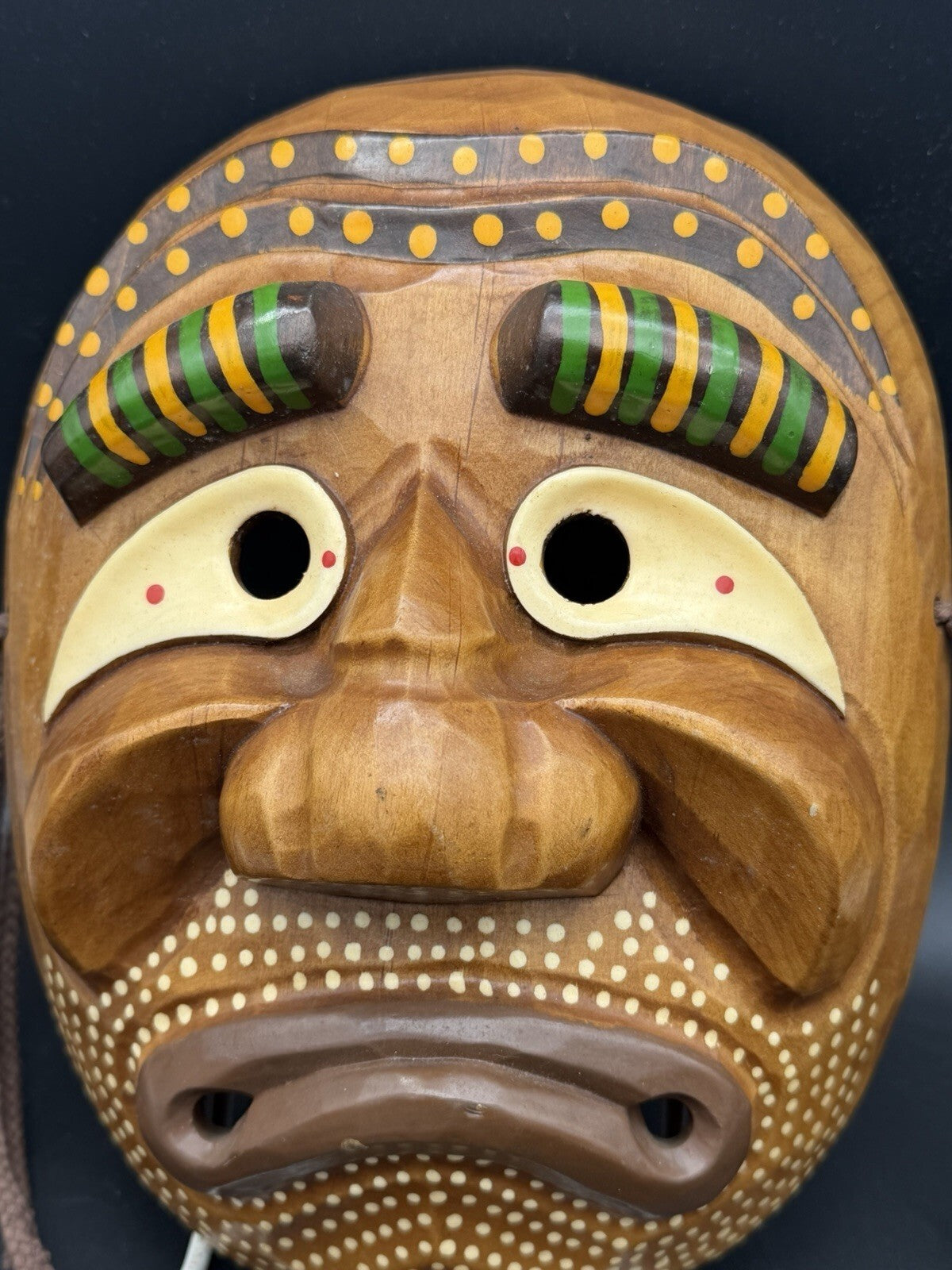Hand Carved Korean Wood Mask Talchum Hahoe Folk Art Wall Hanging Decor 8.5”