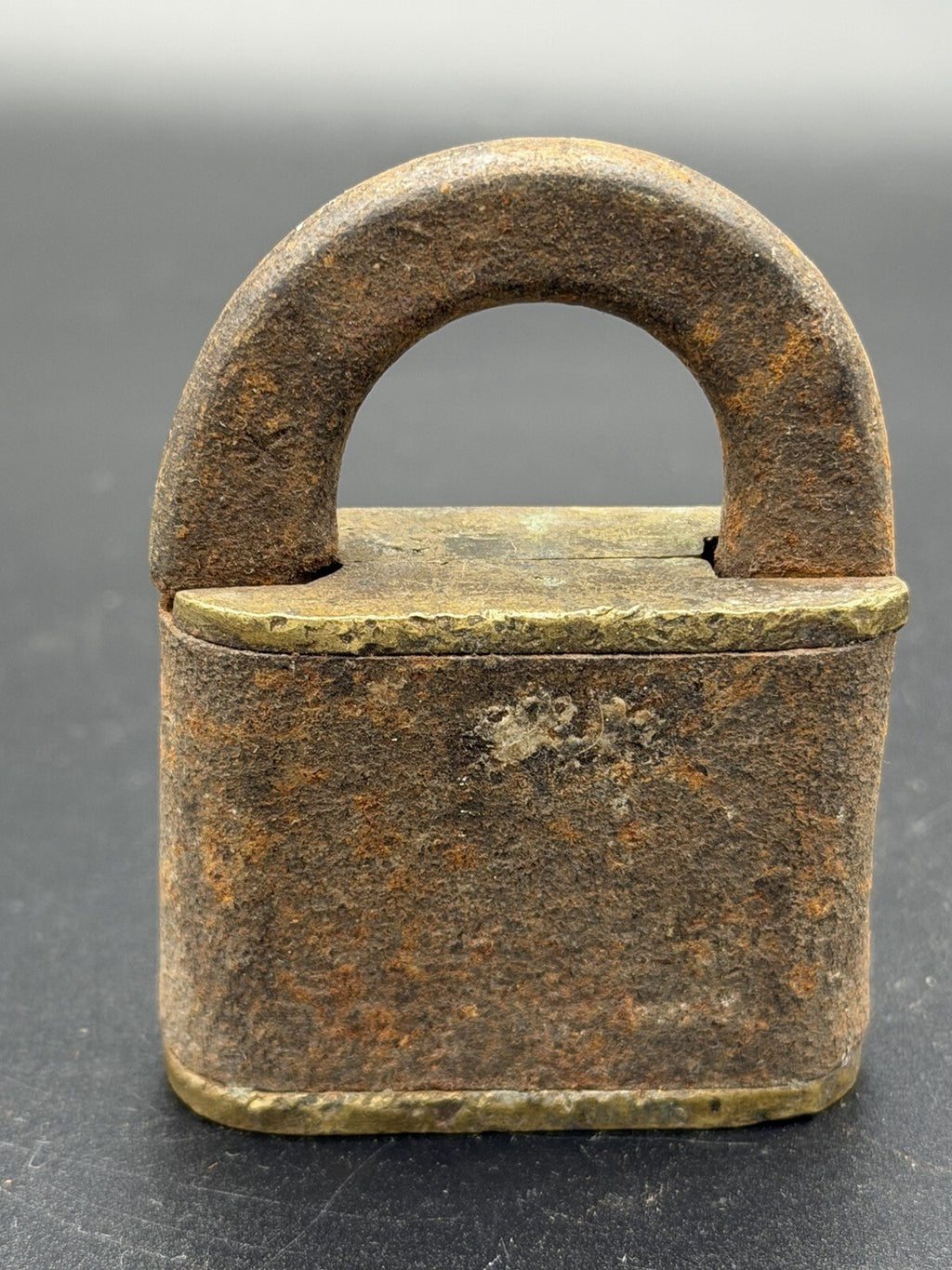 Antique Iron and Brass Padlock 19th Century Primitive Security Hardware Lock
