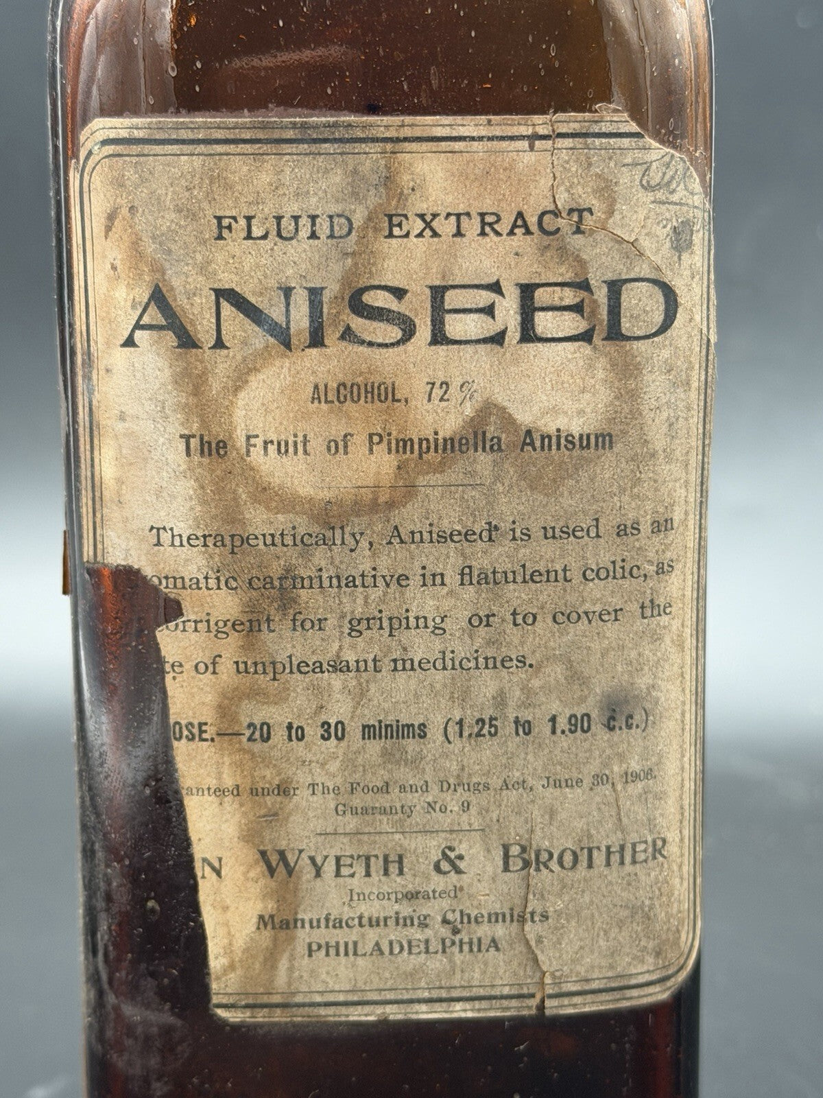 Antique John Wyeth & Brother Fluid Extract Aniseed Apothecary Bottle Medicine