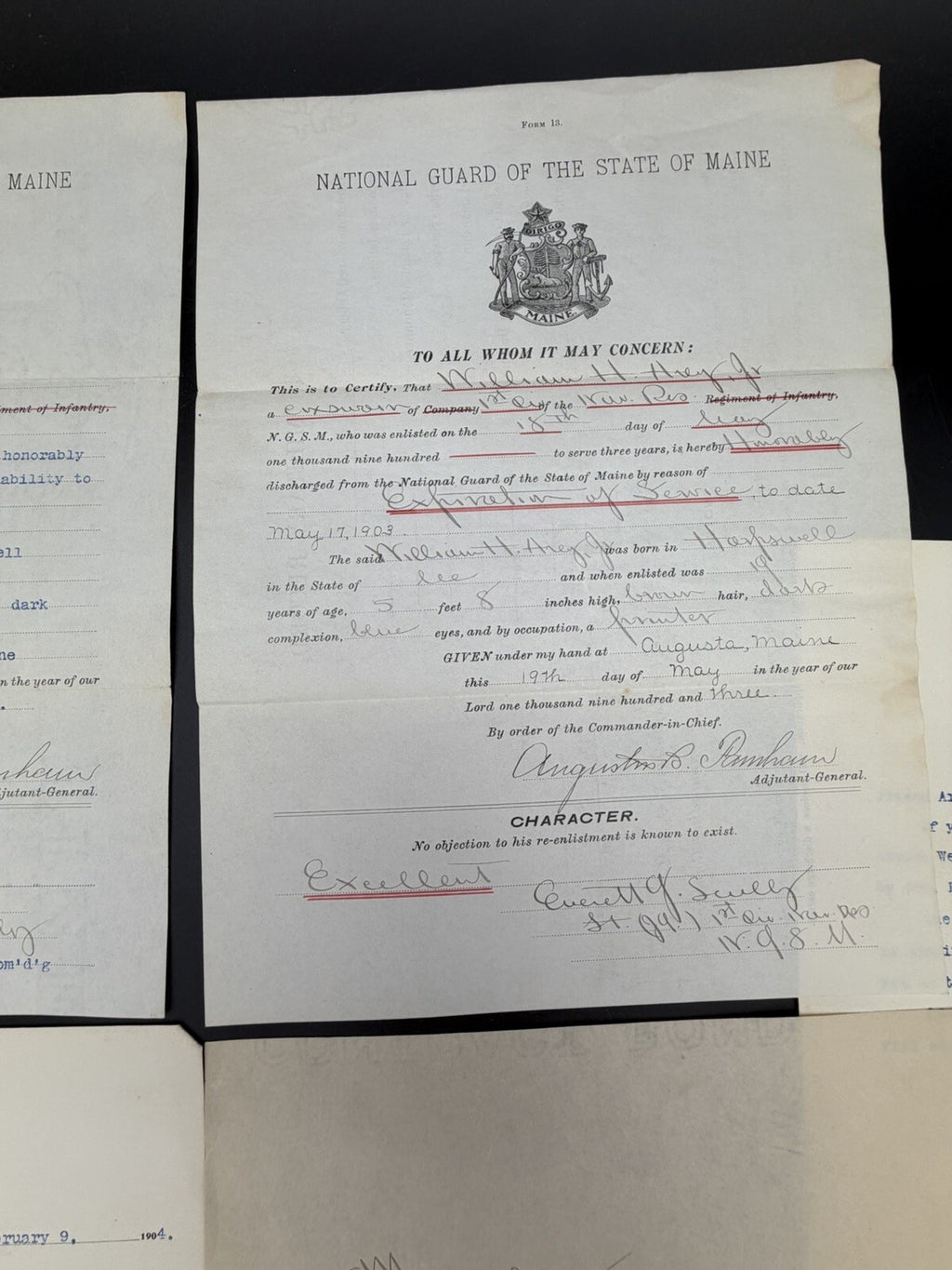 1903-1904 Maine National Guard Naval Reserve Discharge & Letters William H. Arey