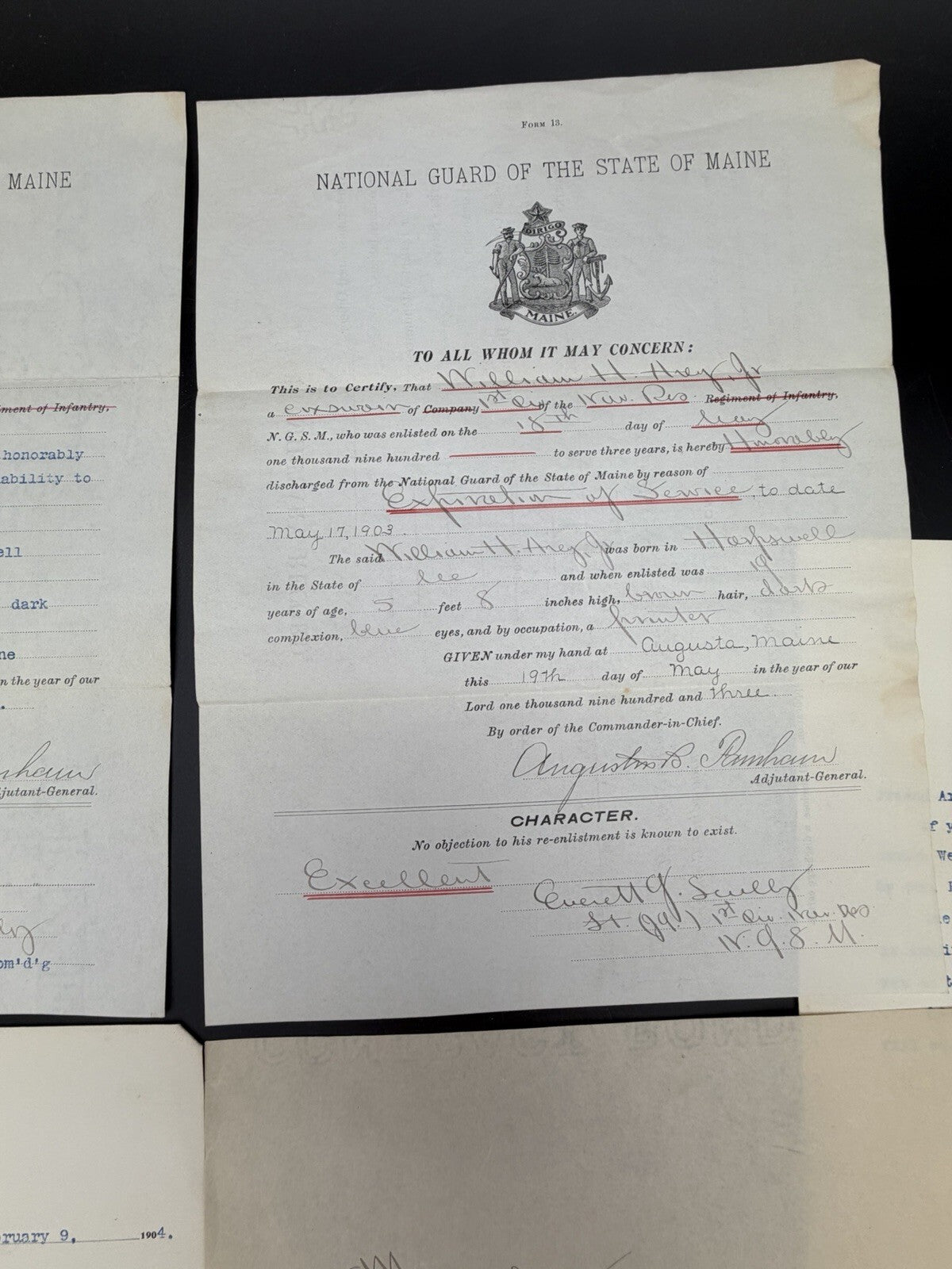 1903-1904 Maine National Guard Naval Reserve Discharge & Letters William H. Arey