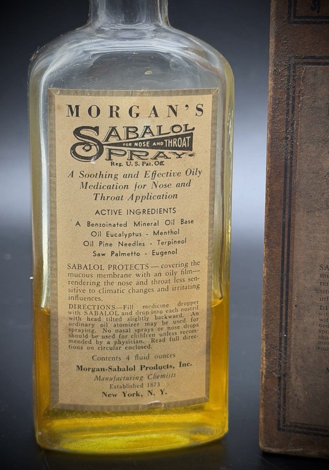 Vintage Morgan's Sabalol Spray Medicine Bottle with Original Box