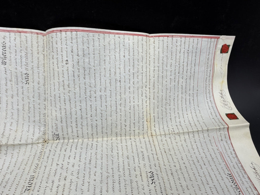 1853 Antique Vellum Land Deed: Hillingdon, Middlesex - Hand-Drawn Map (Signed)