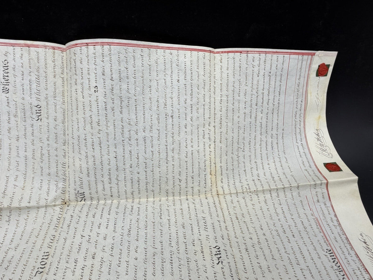 1853 Antique Vellum Land Deed: Hillingdon, Middlesex - Hand-Drawn Map (Signed)