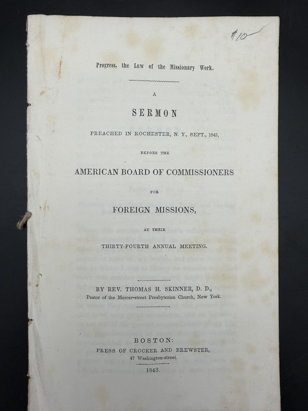 1843 Thomas H Skinner Sermon Foreign Missions Rochester NY Pamphlet