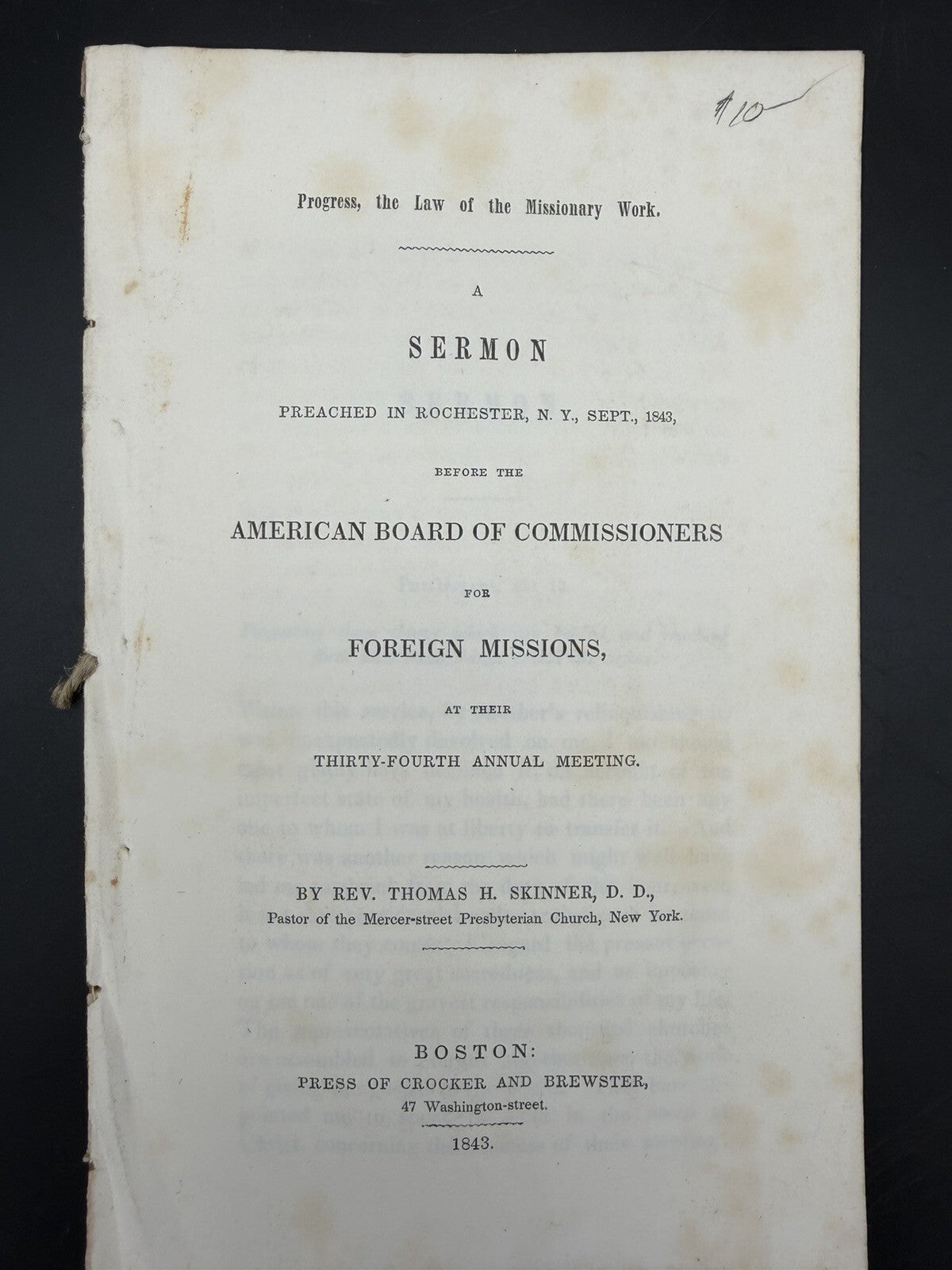 1843 Thomas H Skinner Sermon Foreign Missions Rochester NY Pamphlet