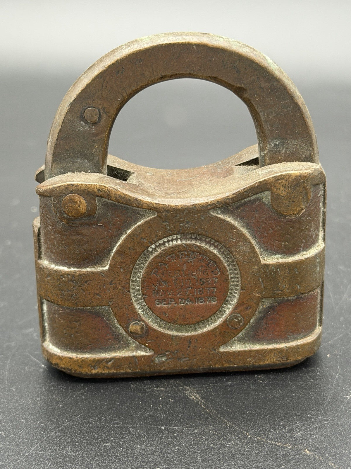 Antique Yale Brass Padlock Patent 1876-1878 Heavy Cast Lock Collectible Rare