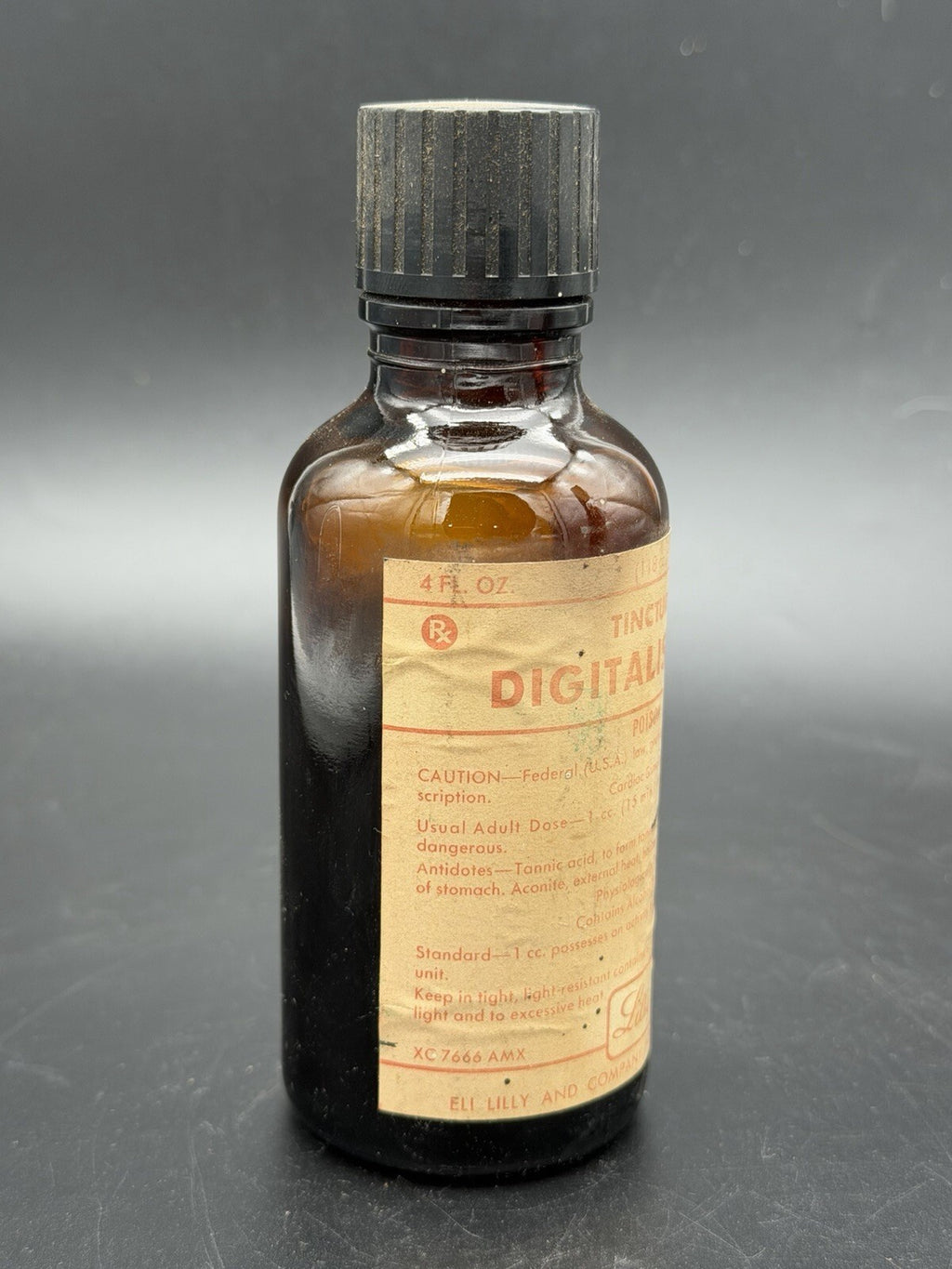 Vintage Eli Lilly Tincture Digitalis N.F. 4 Fl. Oz. Amber Glass Poison Bottle