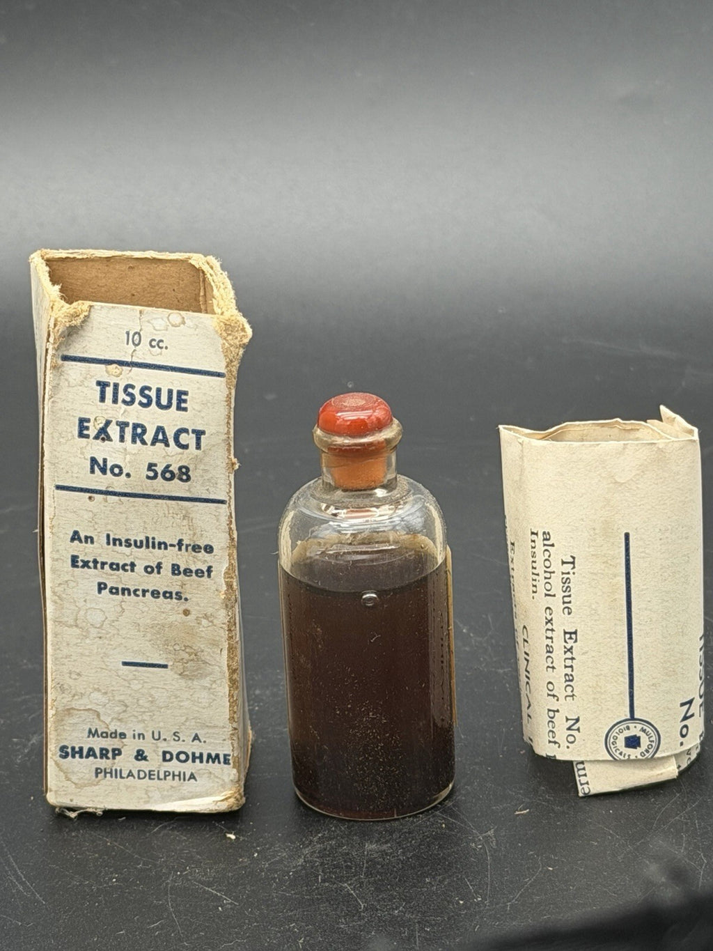 Vintage Sharp and Dohme Tissue Extract No. 568 Medical Bottle & Box 10cc