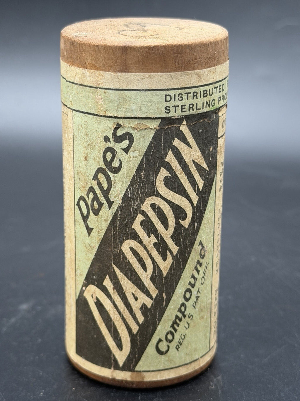 Vintage 1922 Pape's Diapepsin Patent Medicine Wood & Paper Container Apothecary