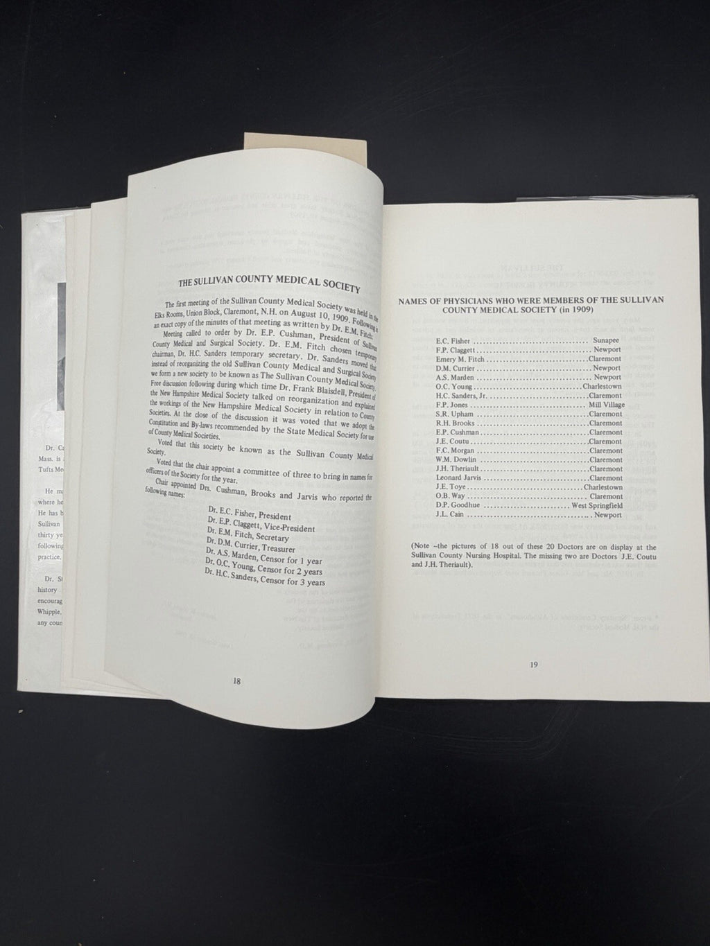 Signed 1974 Early History of Medicine in Sullivan County NH Carl M. Stearns MD