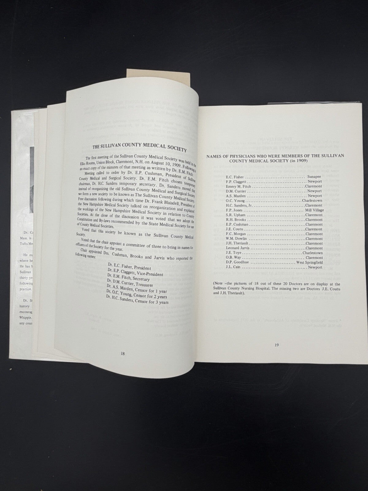 Signed 1974 Early History of Medicine in Sullivan County NH Carl M. Stearns MD