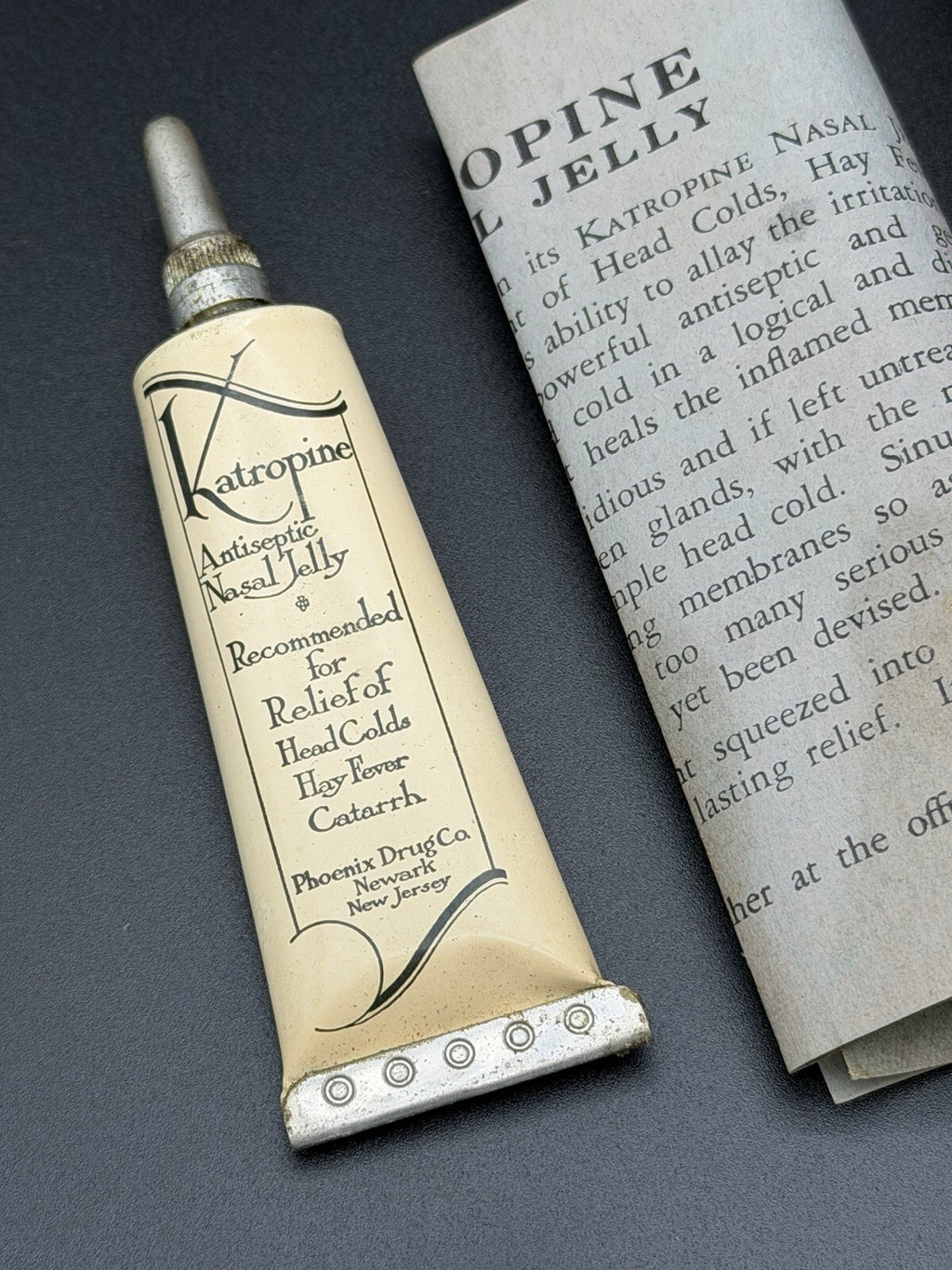 Antique Katropine Antiseptic Nasal Jelly Tube Box Phoenix Drug Co Newark NJ