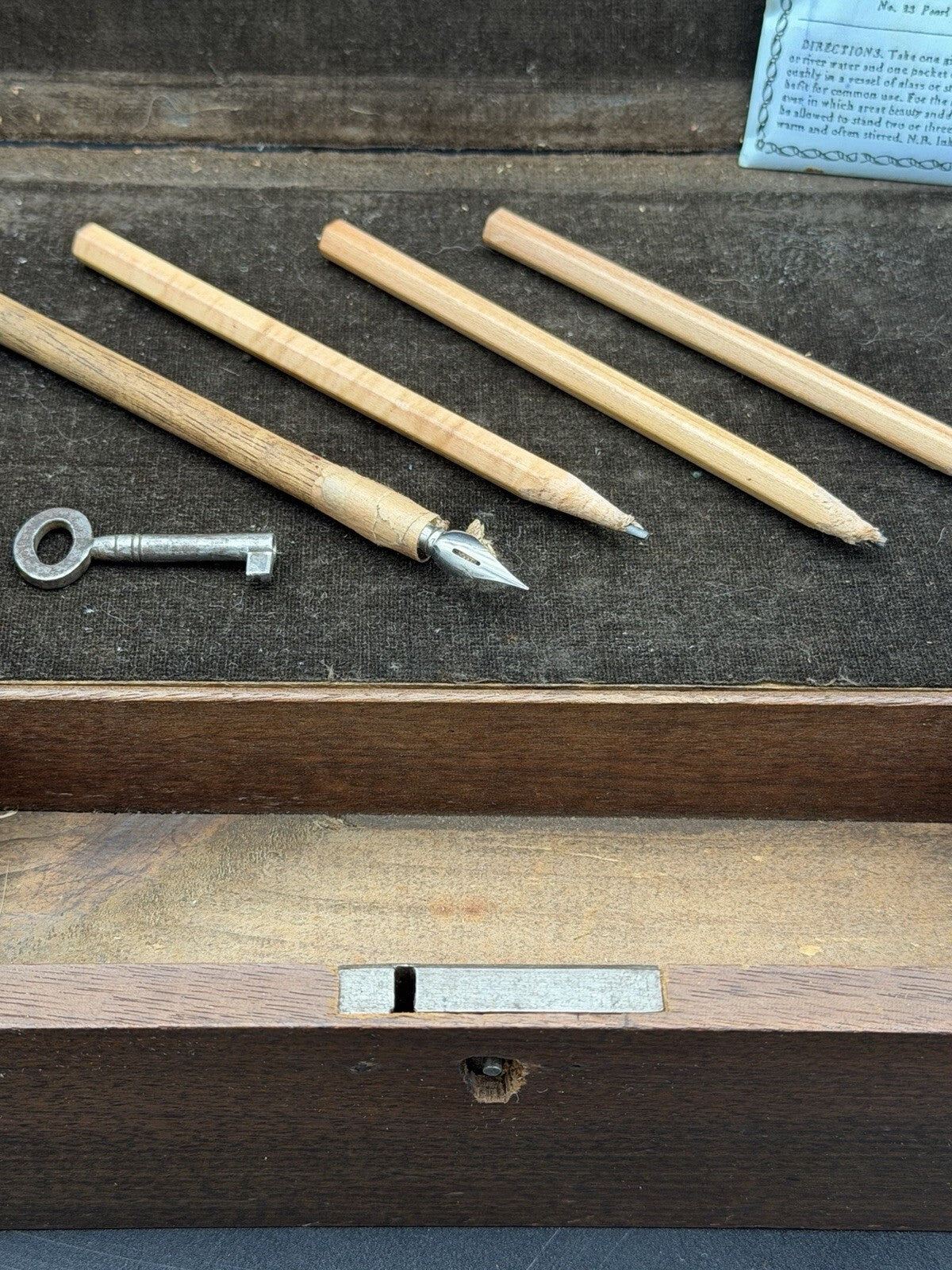 Antique 19th Century Wooden Writing Box T. Walters Chemist Ink Powder & Pen Set