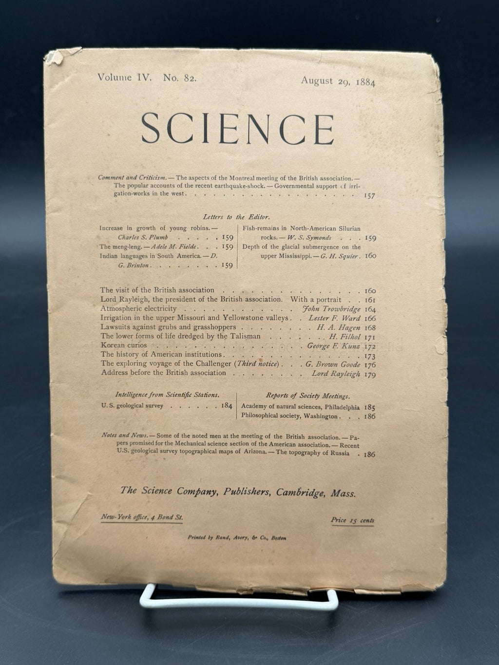 1884 Original Vintage Science Magazine - Vol. IV No. 82 - Historical Ephemera