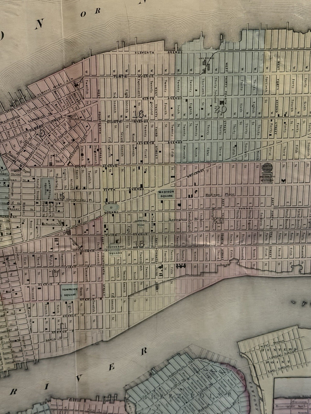 1855 J.H. Colton Antique Map of New York & Adjacent Cities Original Hand Color