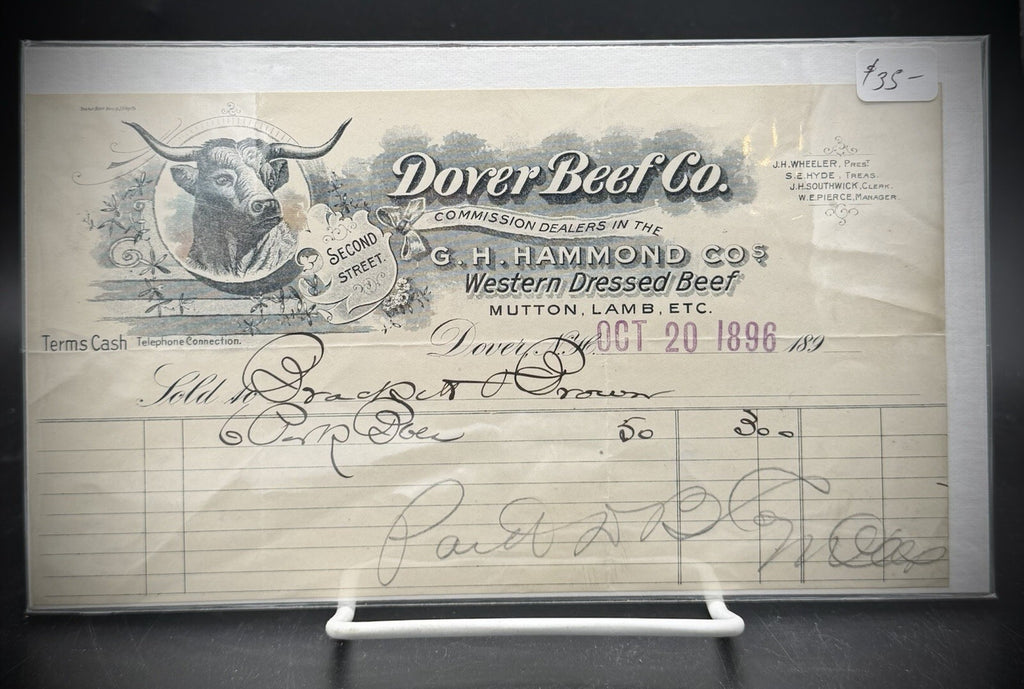 1896 Dover Beef Co. Invoice – G.H. Hammond Co. NH Butcher Ephemera Longhorn Art