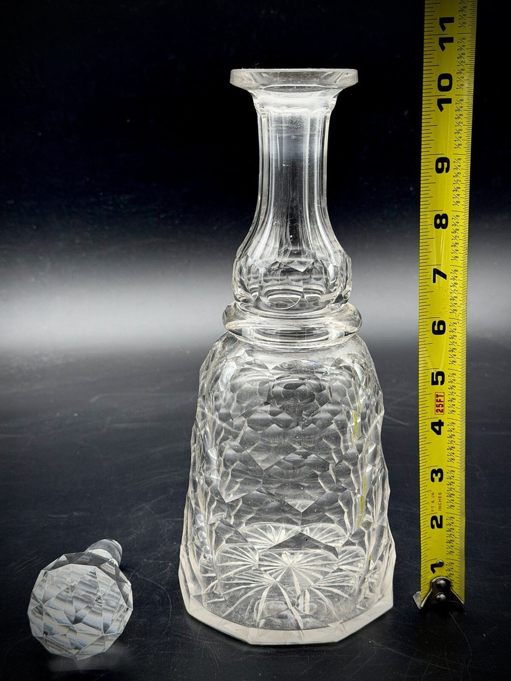 Antique Cut Glass Decanter Bottle Heavy Diamond Geometric Pattern As Is