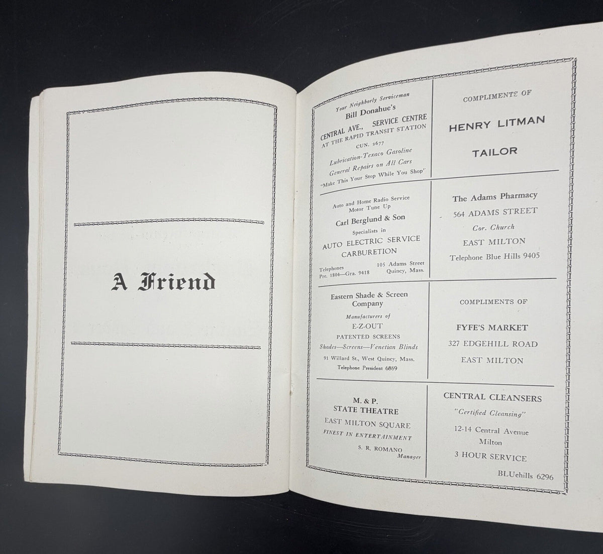 1945 Milton Firemen’s Relief Association Program Pepsi-Cola & Funeral Home Ads