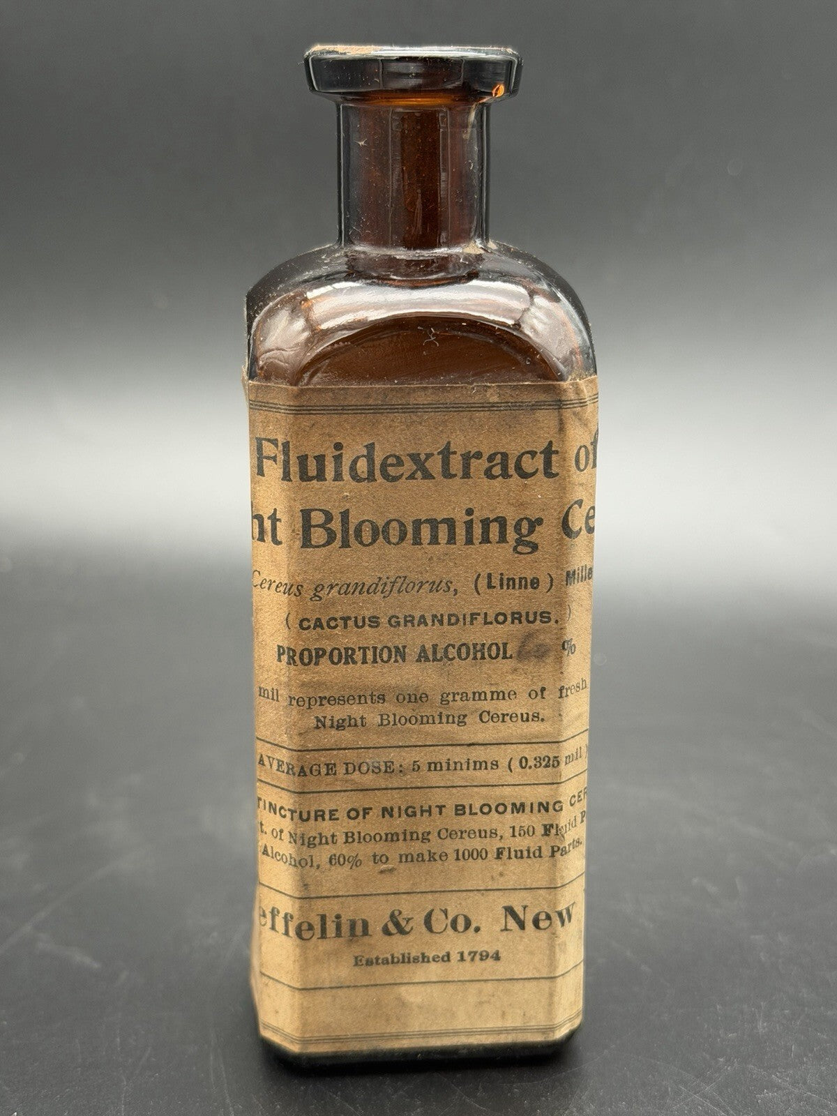 Antique Labeled Schieffelin Co Medicine Bottle Night Blooming Cereus Extract