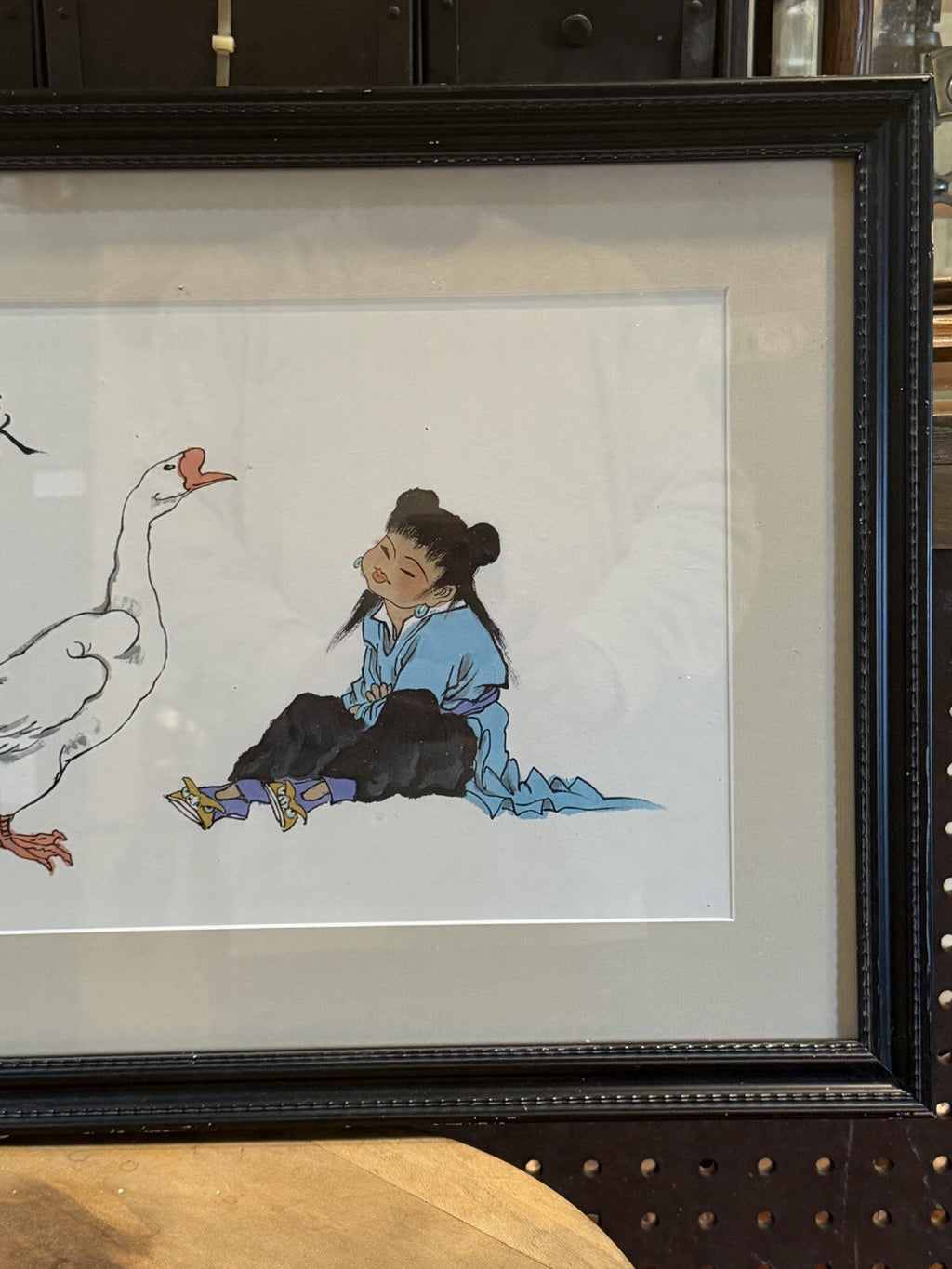 Framed Chinese Watercolor Painting "Ode to the Goose" Yong E Signed Seal 20.5x15