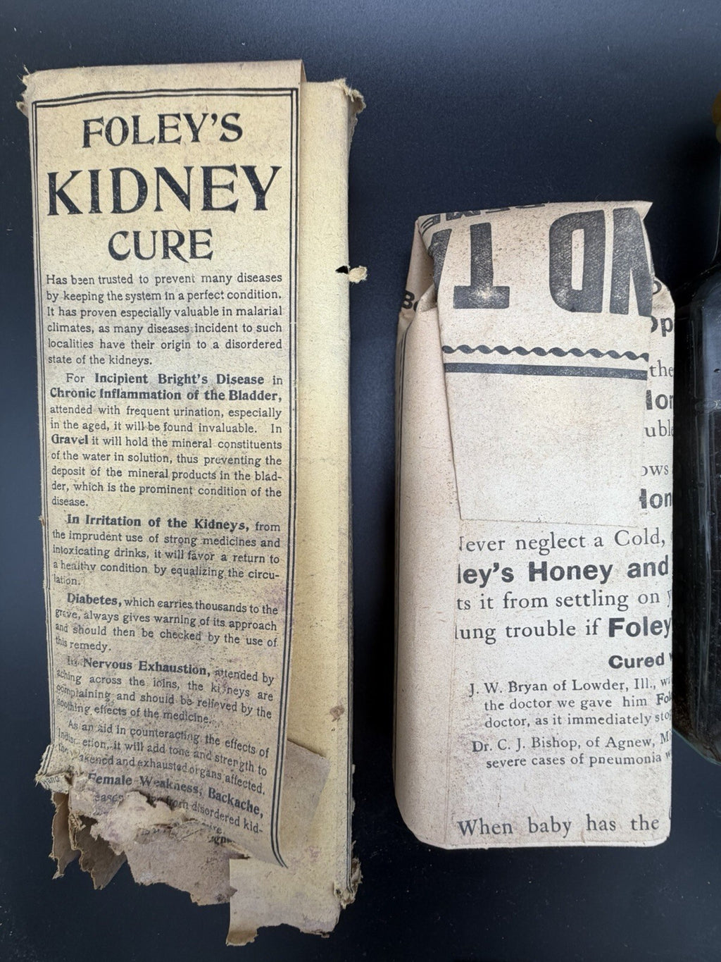 Antique Foley’s Kidney Cure Medicine Bottle with Original Box & Paperwork