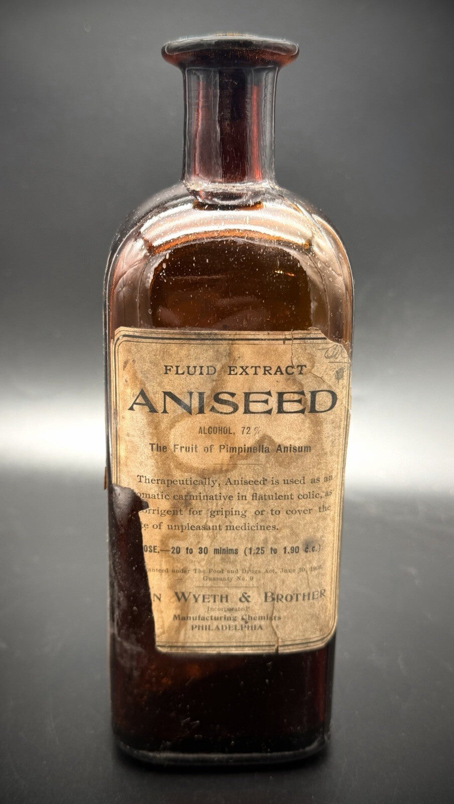 Antique John Wyeth & Brother Fluid Extract Aniseed Apothecary Bottle Medicine