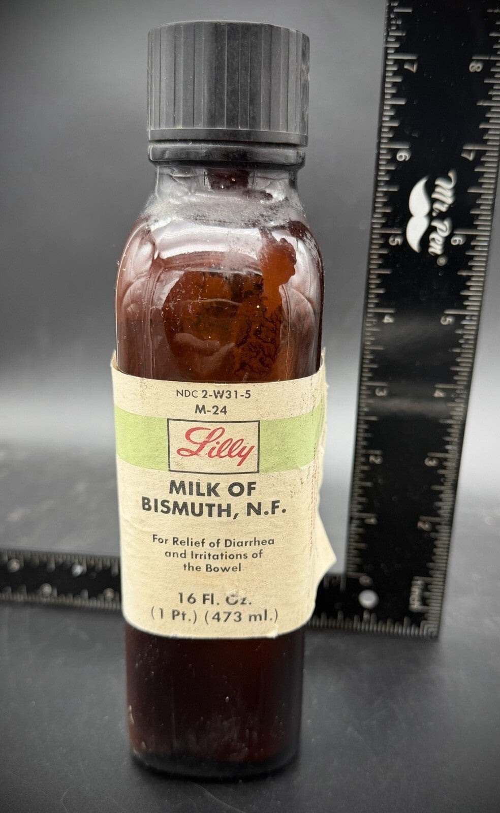 Vintage Eli Lilly Milk of Bismuth N.F. 1 Pint Amber Glass Bottle Prop Pharmacy