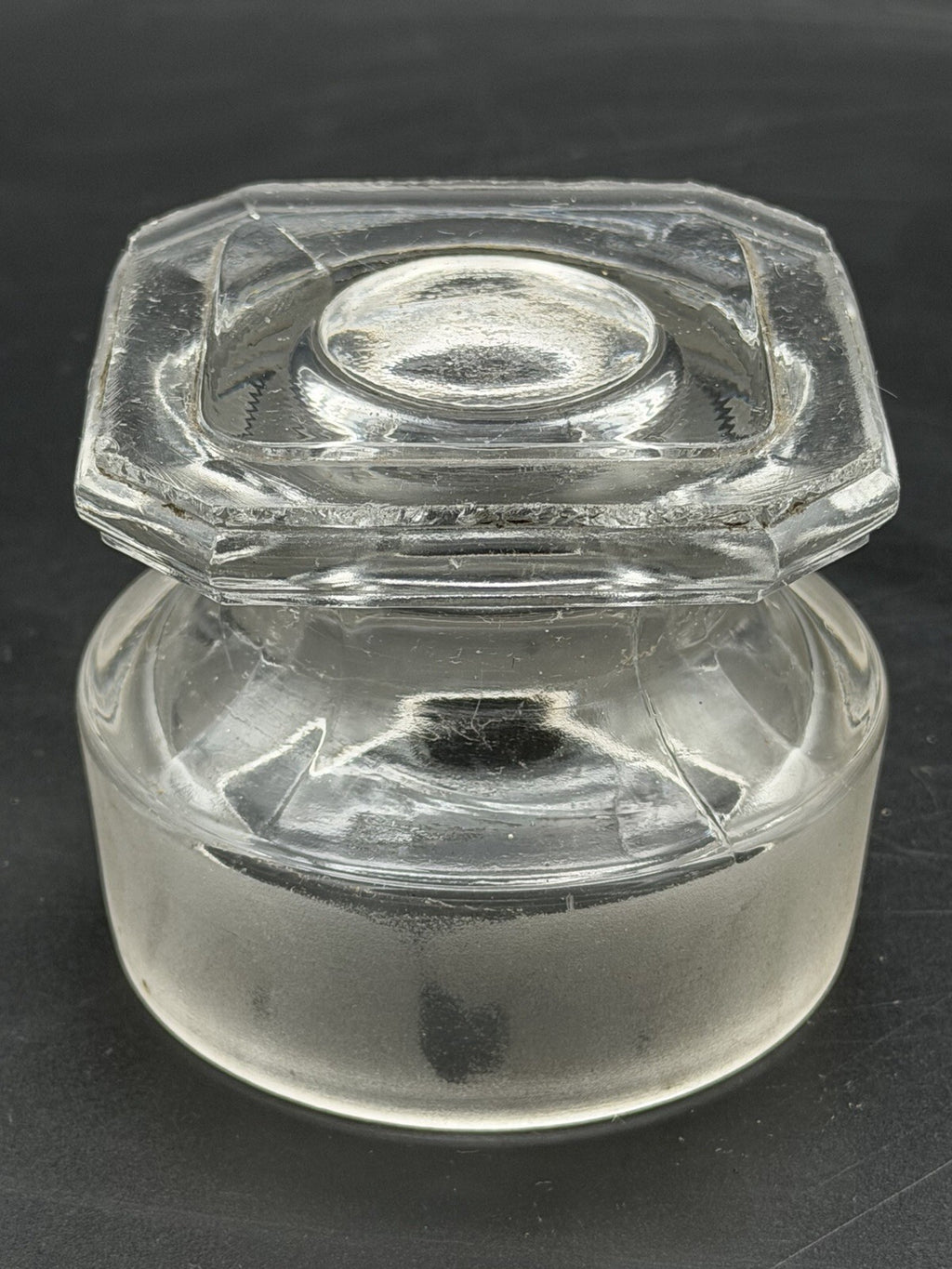 Antique Clear Glass Apothecary Jar Lid Old Replacement 3 1/4” Wide Square Top