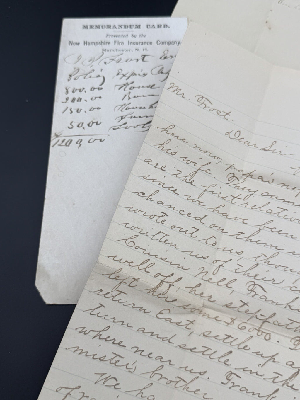 Antique 1880s NH Ephemera Lot: Insurance Policies, Handwritten Letter, Legal Doc