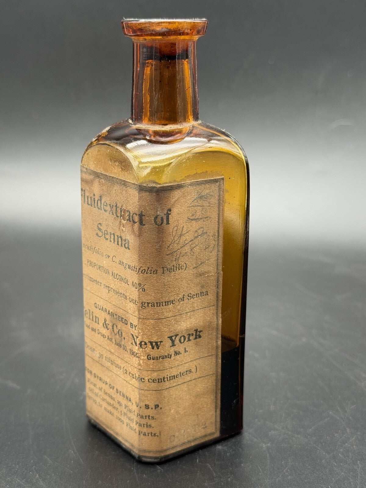 Antique Schieffelin & Co Fluidextract Senna Amber Medicine Bottle Original Label