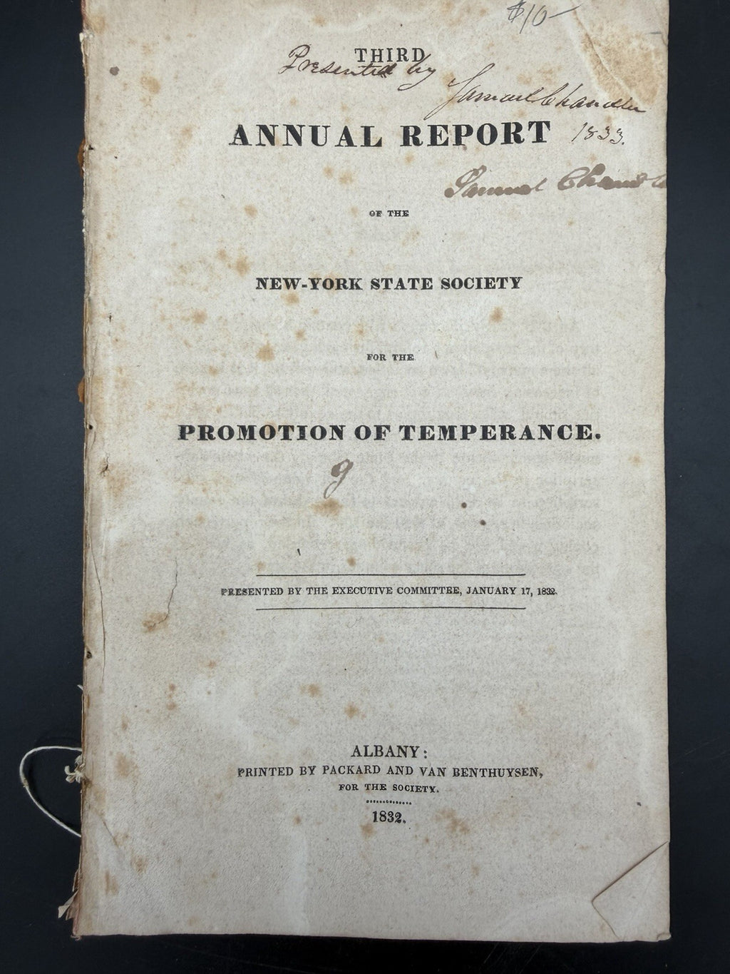 1832 Third Annual Report NY State Temperance Society Albany NY Disbound Pamphlet