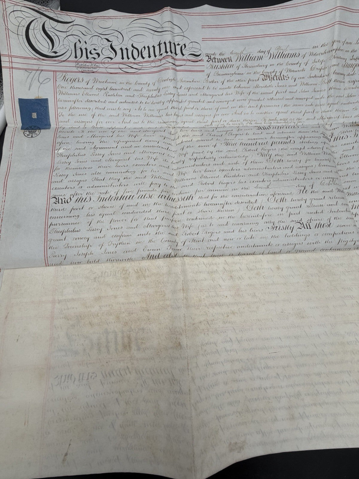 1871 Antique Vellum Mortgage Deed: Flintshire & Denbighshire, Wales (Signed)