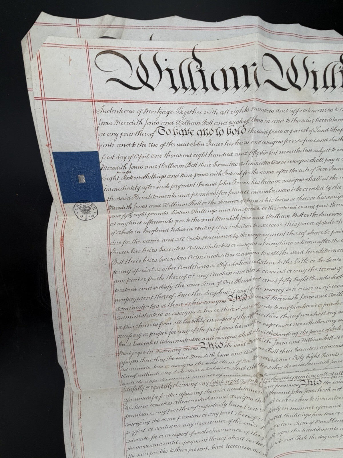 1860 Antique Vellum Mortgage Indenture – Denbighshire, Wales – Legal History