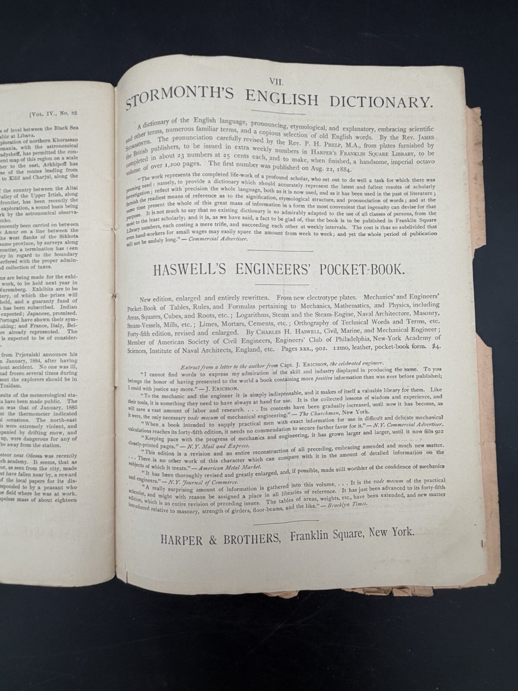 1884 Original Vintage Science Magazine - Vol. IV No. 82 - Historical Ephemera