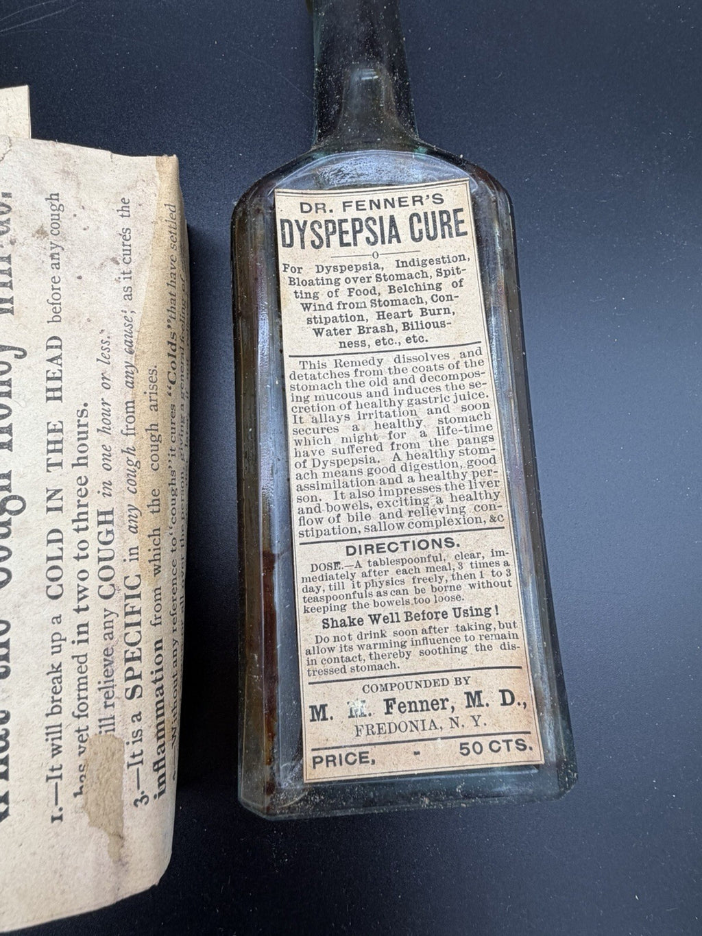 ⁠Antique Dr. Fenner's Dyspepsia Cure Bottle Unused Box Paperwork Quack Medicine