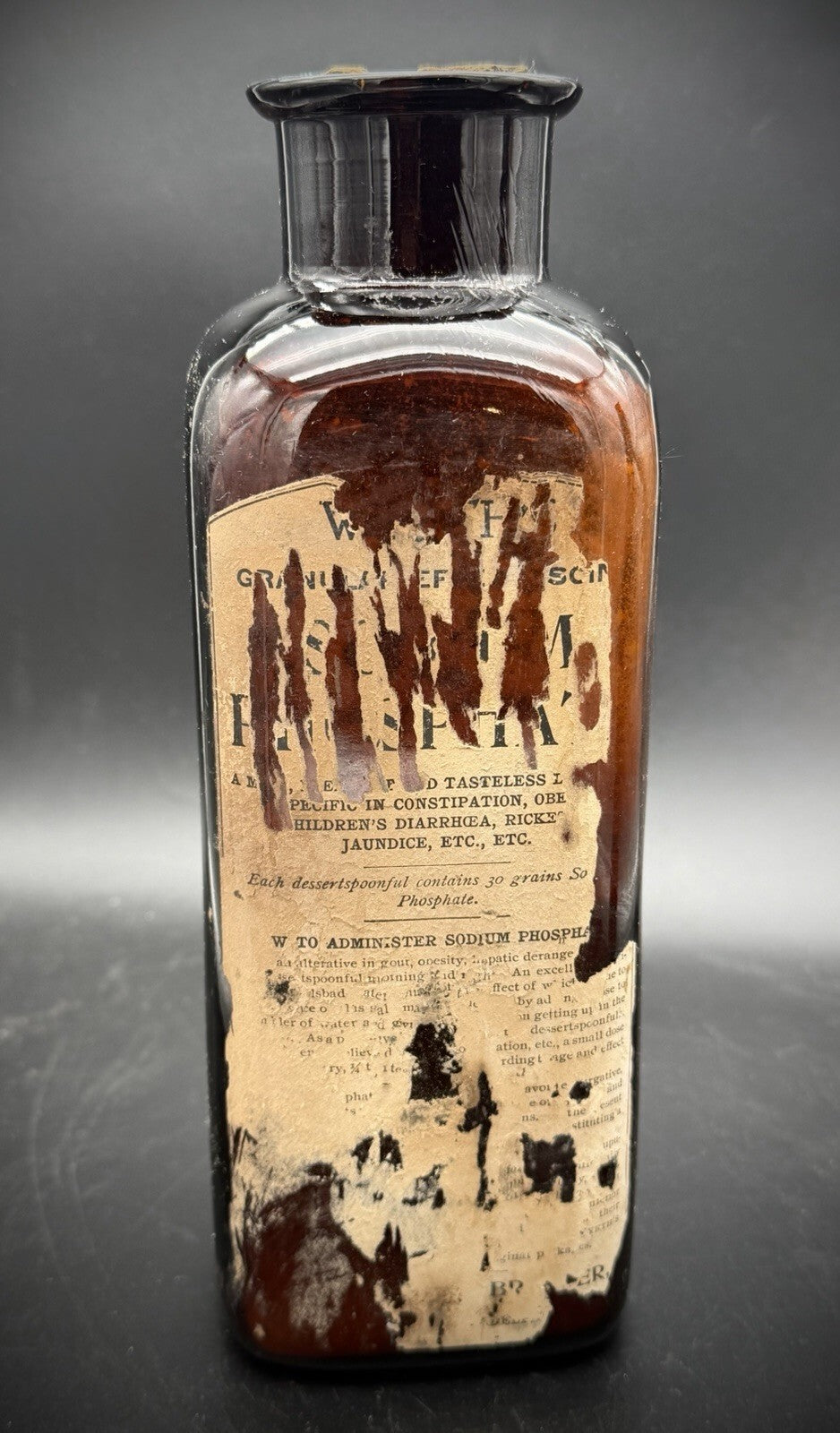 Antique Amber Glass Apothecary Medicine Bottle with Original Cork & Labels