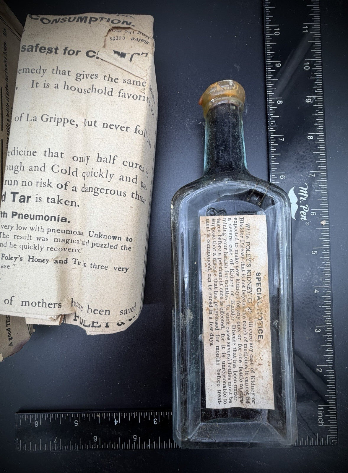 Antique Foley’s Kidney Cure Medicine Bottle with Original Box & Paperwork